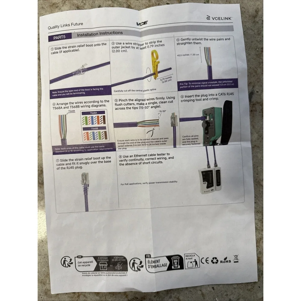 VCELINK Cat5e RJ45 Pass Through Connectors w/ RJ45 Strain Relief Boots 100-Pack